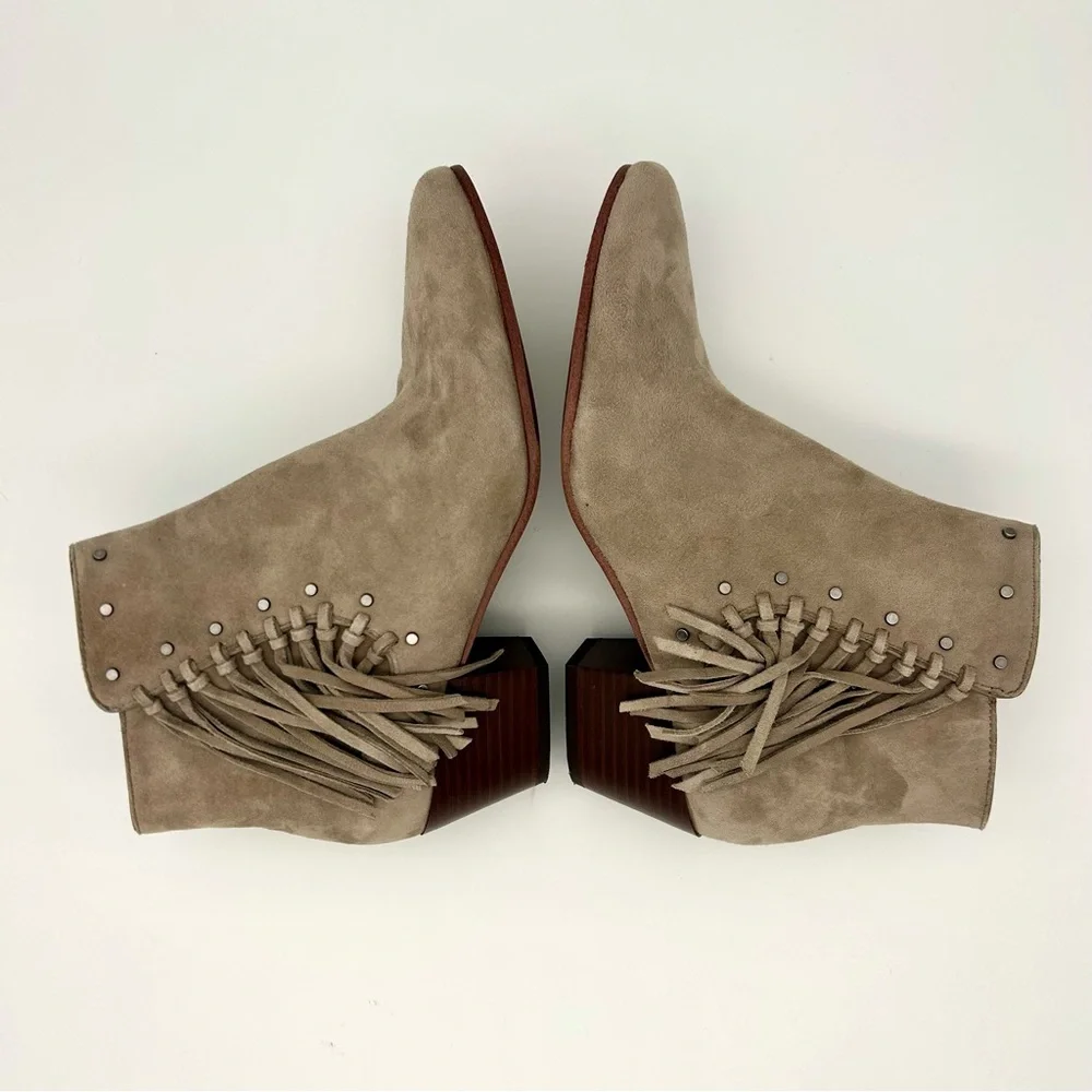 Sam Edelman - Women's Studded Fringe Suede Ankle Boots/ Thick Heels/ Bootie - Picture 9 of 16